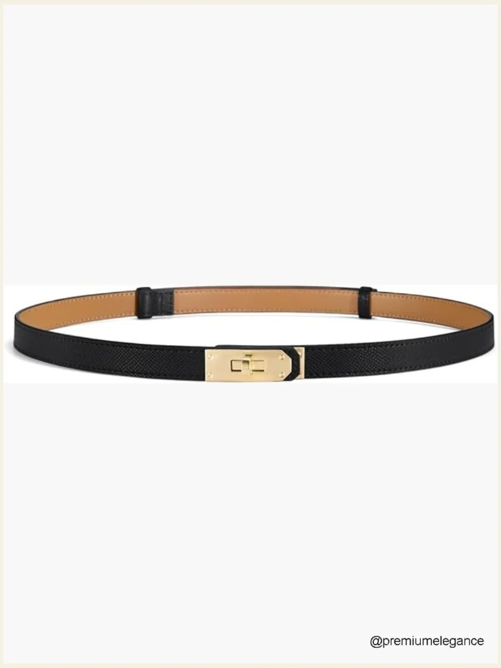 Skinny Leather Belt with Turn-Lock Buckle, Adjustable Thin Waist Belt for